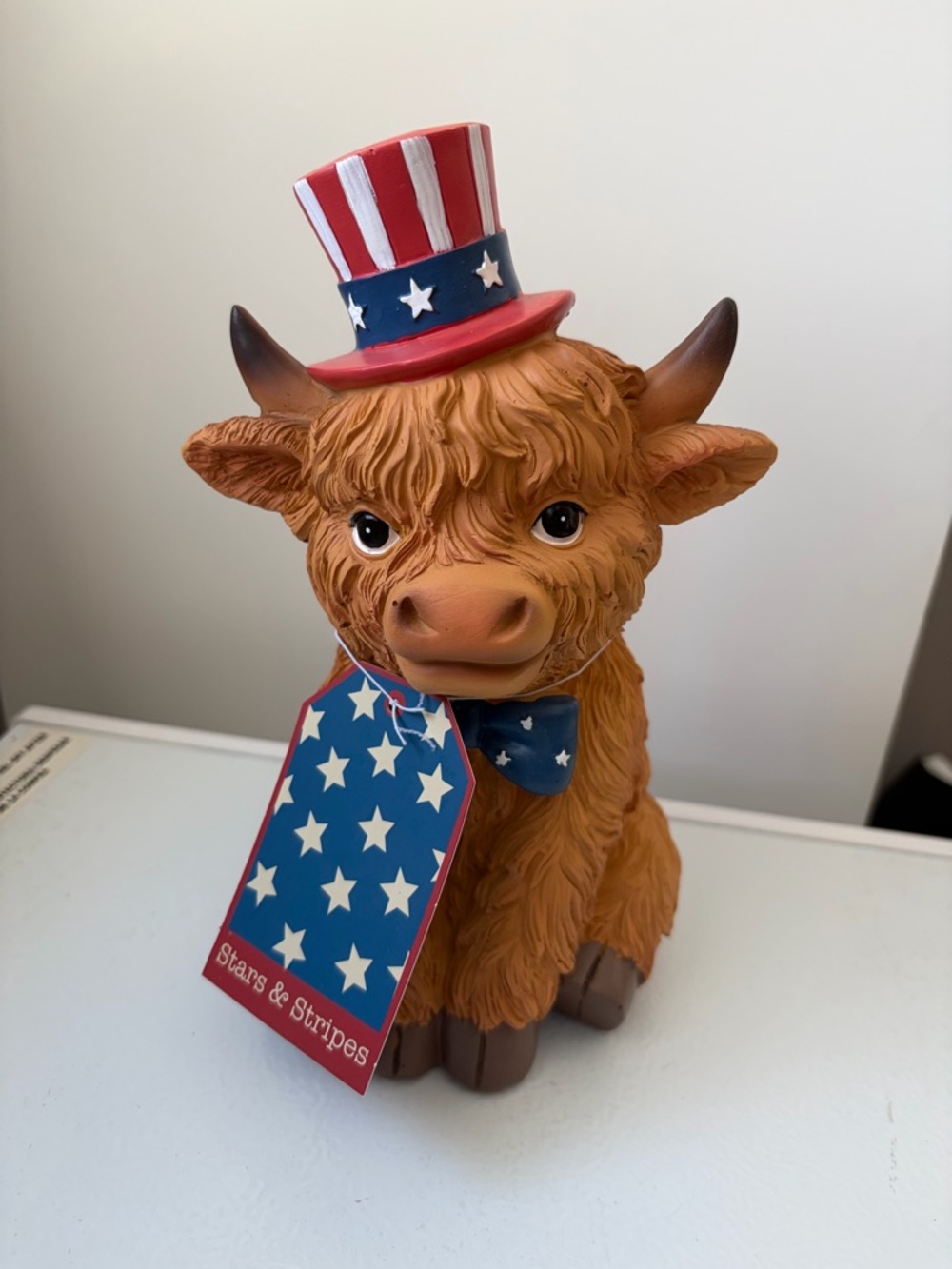 Patriotic Highland Cow Party Figurine - Stars & Stripes